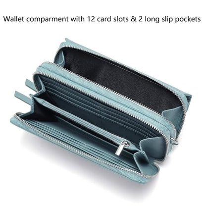 RFID Crossbody Wallet Wristlet Purse with Phone Pocket For Women Vegan Leather - color: Zb-saffiano-muted Teal