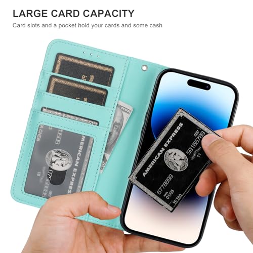 Bocasal Detachable Wallet Case Card Holder for iPhone 14 Pro, Light Blue | RFID Blocking Kickstand Card Slots Holder PU Leather Magnetic Shockproof Wrist Strap Removable Flip Protective Cover 6.1 inch - color: Light Blue