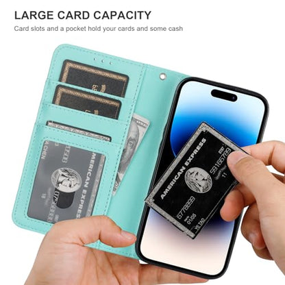 Bocasal Detachable Wallet Case Card Holder for iPhone 14 Pro, Light Blue | RFID Blocking Kickstand Card Slots Holder PU Leather Magnetic Shockproof Wrist Strap Removable Flip Protective Cover 6.1 inch - color: Light Blue