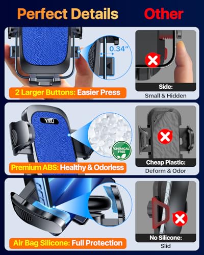 YRU【True Military-Grade Safety & Patent Certs】360°Rotation Car Phone Holder【100+LBS Strong Suction & Clip】Windshield Dash Vent Cell Phone Mount Cradle for iPhone17 16 Pro Max Truck Samsung, Dark Blue - color: Dark Blue