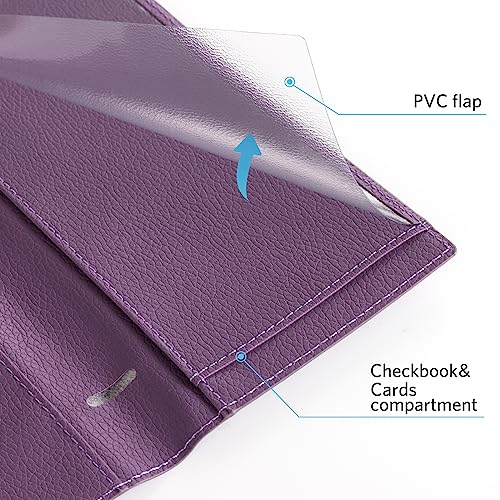 CoBak Checkbook Cover for Women & Men - PU Leather Case with RFID Blocking | Classic Design Check Book Holder for Personal and Business - color: Purple
