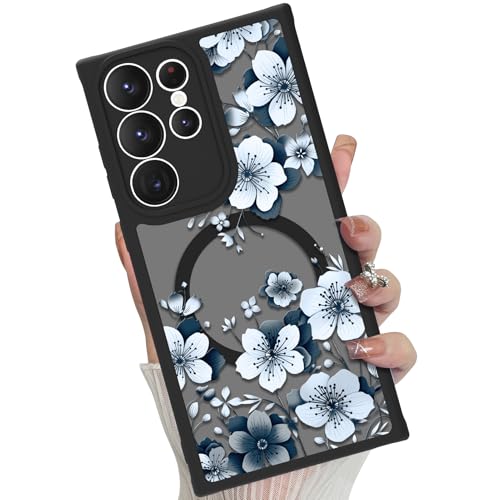Magnetic for Samsung Galaxy S23 Ultra Case,White Flower | Compatible with MagSafe,Cute Fashion Translucent Matte Hard Back Shockproof Anti-Scratch Phone Case-Ink Flower - color: Ink Flower, size: Samsung Galaxy S23 Ultra