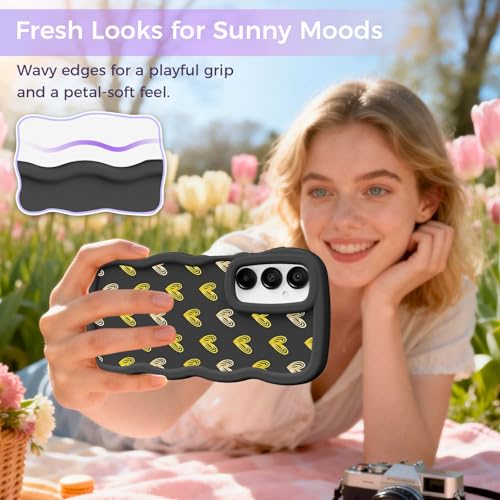 for Galaxy A15 Phone Case, Wavy Soft TPU, Black-Heart | Wavy Frame Design, Soft Slim TPU, Full Camera Lens Protection, Shockproof Phone Cover - color: Black-Heart, size: Samsung A15