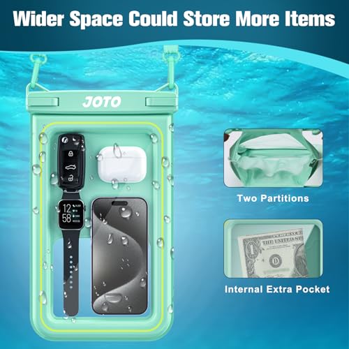 JOTO [IP68 Floatable Large Floating Waterproof Phone Pouch Up to 10", Underwater Phone Case Cellphone Dry Bag for iPhone 17 16 15 14 13 12 11 Pro Max Xs Max XR X 8 7 Plus SE/Galaxy S24 S23 S22 -Grey - color: Green