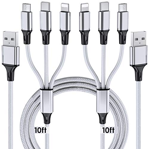 Multi Charging Cable, 10ft 2Pack Multi Phone Charger Cable Braided 3 in 1