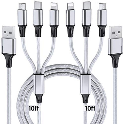 Multi Charging Cable, 10ft 2Pack Multi Phone Charger Cable Braided 3 in 1