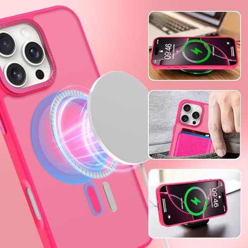 Magnetic Designed for iPhone 16 Pro Case 6.3" 2024, Hot Pink | [Compatible with Magsafe] [with Wallet & Card Holder] [Cute Cheetah Print] Slim Translucent Matte Phone Case - color: Hot Pink+Cheetah, size: iPhone 16 Pro