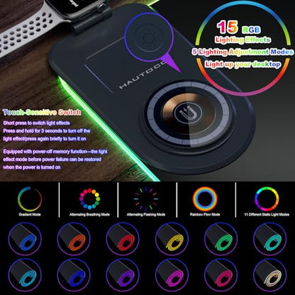 HAUTOCO Wireless Charging Mouse Pad, RGB Large Gaming Desk Mat - color: Black