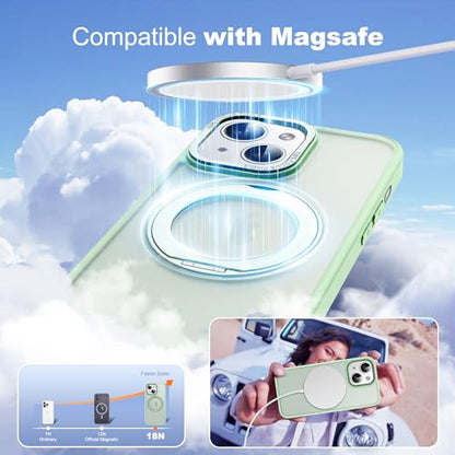 for iPhone 13/14 Case with 360° Spin Magnetic Stand,Green | iPhone 13/14 Phone Case 6.1",Spin Magnetic Ring Stand,Compatible with MagSafe,Military Protection,Translucent Matte - color: Green, size: iPhone 13 & iPhone 14