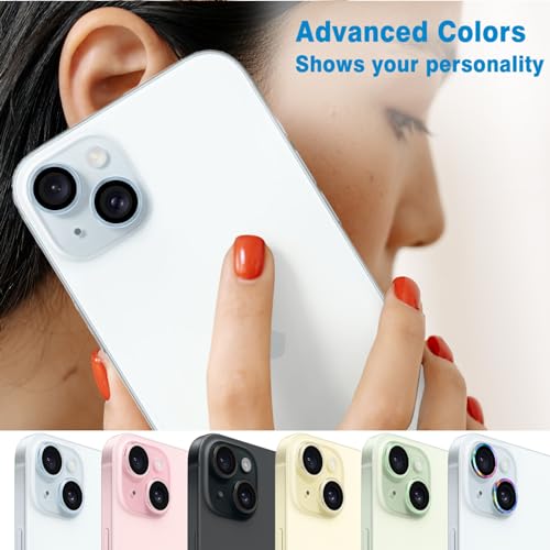 Compatible with iPhone 15 and iPhone 15 Plus Camera Lens Protector, Anti-Scratch Lens Cover 9H Tempered Glass Metal Len Screen Protector Shockproof Camera Ring for 15 and 15 Plus - 2 Pcs Sierra Blue - color: Sierra Blue