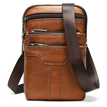 Cell Phone Shoulder Bag Leather Men, Waterproof Phone Waist Bag Messenger Bag Crossbody Purse with Belt Loop Wallet Case - color: Brown