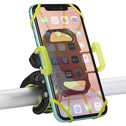 Bike Phone Mount, Motorcycle Mountain Bike Handlebar Bicycle Golf Cart Stroller Cell Phone Holder with Rubber Strap 360 Degrees Rotate for iPhone X 8 7 6 6s Plus Samsung (Green) - color: Green
