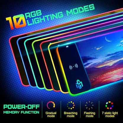 GIM Wireless Charging RGB Gaming Mouse Pad 15W, LED Mouse Mat 800x300x4MM, 10 Light Modes Extra Large Mousepad Non-Slip Rubber Base Computer Keyboard Mat for Gaming, MacBook, PC, Laptop, Desk（Sunset）