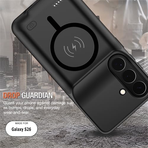 Wireless Charging Case for Galaxy S26, Upgraded 10000mAh Rechargeable Portable Charging Case Compatible with Galaxy S26 (6.3 inch) with Carplay Extended Battery Pack Charger Case (Black) - size: Galaxy S26 -10000mAh
