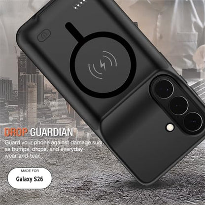 Wireless Charging Case for Galaxy S26, Upgraded 10000mAh Rechargeable Portable Charging Case Compatible with Galaxy S26 (6.3 inch) with Carplay Extended Battery Pack Charger Case (Black) - size: Galaxy S26 -10000mAh