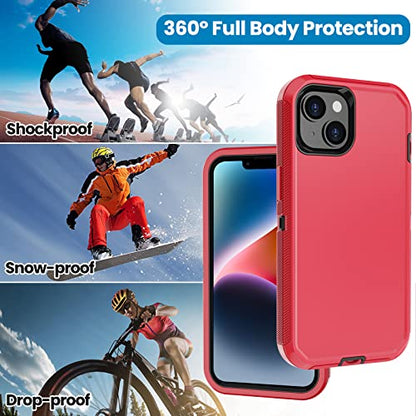 for iPhone 14 Case with 2 Screen Protector,Heavy Duty Shockproof Dropproof Dust Proof Full Body Rugged 3-Layer Military Tough Durable Protective Cover for Apple iPhone 14 6.1" (Red/Black) - color: Red/Black