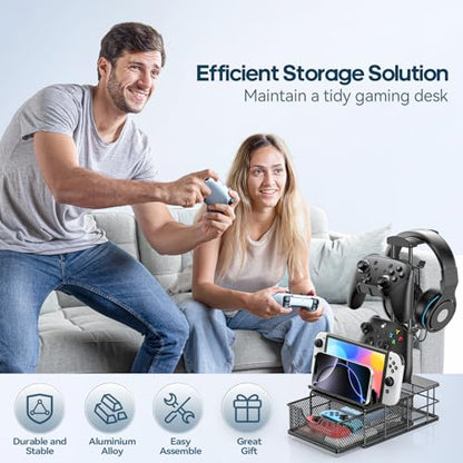 KDD Headphone Stand with Drawer - Headset, Controller Holder for Desk & Headset Stand with Phone Holder