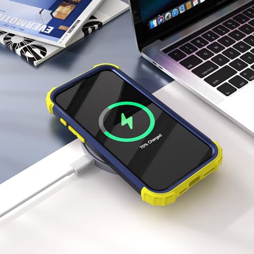 IDweel for iPhone 17 Case with Screen Protector for Women, 3 in 1 Shockproof Slim Fit Hybrid Heavy Duty Hard PC Cover Soft Silicone Bumper Full Body Anti-Fingerprint Case, Navy Blue/Yellow - color: Navy Blue/Yellow