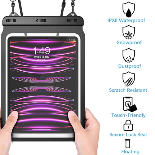 Universal iPad Waterproof Case Dry Bag Pouch for iPad Pro 12.9" 6th/5th/4th/3rd Gen iPad Pro 11" iPad 11th A16 iPad Air 6/5/4 10.9" Galaxy Tab S10+ S9+ S8+ Galaxy Tab S10/S9 FE+ - size: 12.9inch