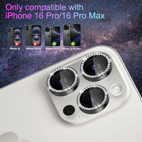 Camera Lens Protector for iPhone 16 Pro/16 Pro Max, Diamond Black - color: Diamond Black