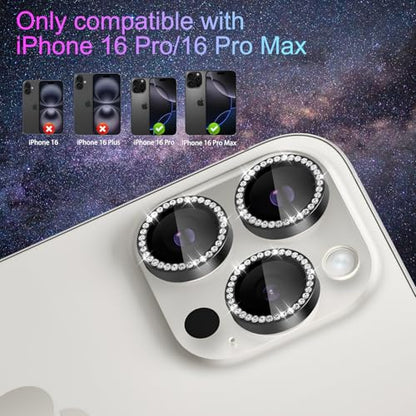 Camera Lens Protector for iPhone 16 Pro/16 Pro Max, Diamond Black - color: Diamond Black