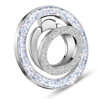 Bling Phone Ring Holder, Crystal Magnetic Phone for MagSafe Grip with 360° Rotating Adjustable Kickstand, Double Magnetic Ring Stand for iPhone 16/15/14/13/12 Series, Silver - color: silver