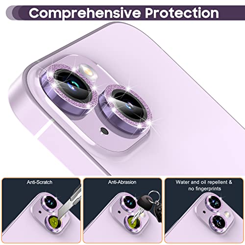 Suoman for iPhone 14 6.1 inch / 14 Plus 6.7 inch Camera Lens Protector, 9H Tempered Glass Film, Metal Frosted Independent Protective Cover [Glitter Diamonds]- Purple - color: Bling Purple