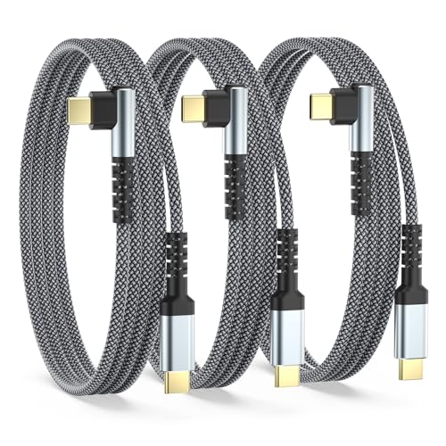 USB C Right Angle Cable,3Pack 10ft 60W USB C to USB C Braided Charger Cable - color: Black