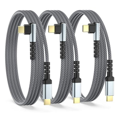 USB C Right Angle Cable,3Pack 10ft 60W USB C to USB C Braided Charger Cable - color: Black