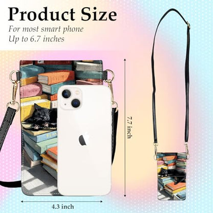 Small Crossbody Bags for Women Touchscreen Cell Phone Bag Cross Body Purses with adjustable Strap,Gifts For Teenage Girls - color: Black Cat In Books