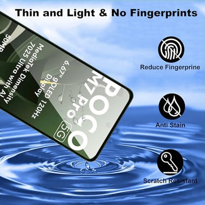 for Xiaomi Poco M7 Pro 5G Screen Protector with Camera Lens Protector, 9H Hardness Anti-Scratch Tempered Glass flim, Case Friendly, Anti-Fingerprint,Anti-Scratch (2+2 PACK) - color: Poco M7 Pro