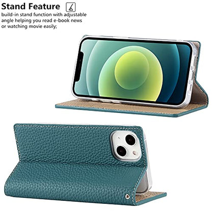 iCoverCase Compatible with iPhone 13 Wallet Case, RFID Blocking Genuine Leather Magnetic Case with Wrist Strap and Card Slots Kickstand Feature Flip Cover 6.1 Inch (Light Blue) - color: Light Blue, size: iPhone 13