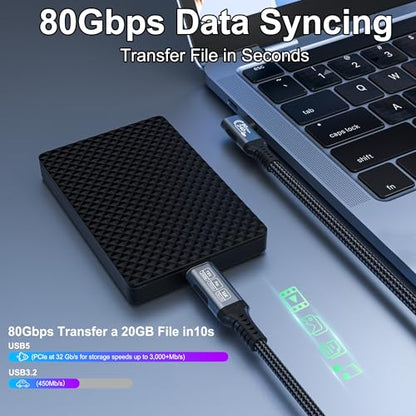 240w 80gbps USB c Cable Compatible with Thunderbolt 5 Cable Right Angle Short 1ft, 90 Degree USB C Cable, 8K/16k 60Hz usbc Monitor Cable for Thunderbolt 4,USB c Video Braided - size: 1 ft
