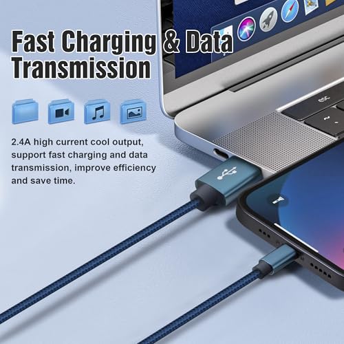 5Pack(2/2/4/4/6FT) Phone Charger Cable, Nylon Braided Fast Charging Cord Compatible with Phone14/13/12/11Pro Max/XS MAX/XR/XS/X/8/7Plus iPad AirPods