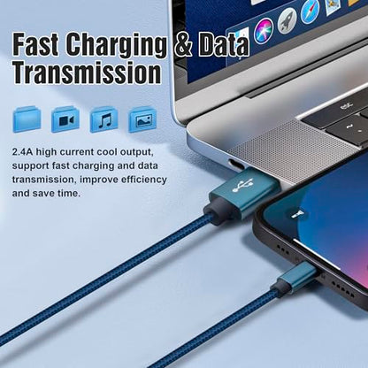 5Pack(2/2/4/4/6FT) Phone Charger Cable, Nylon Braided Fast Charging Cord Compatible with Phone14/13/12/11Pro Max/XS MAX/XR/XS/X/8/7Plus iPad AirPods
