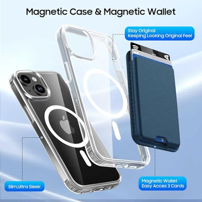 Magnetic for iPhone 13 mini/12 mini Wallet Case with Card Holder﻿ | Compatible with MagSafe, Shockproof Phone Cover with Detachable RFID Blocking Card Slot, Clear & Blue - color: Clear with Blue, size: iPhone 12 Mini/13 Mini