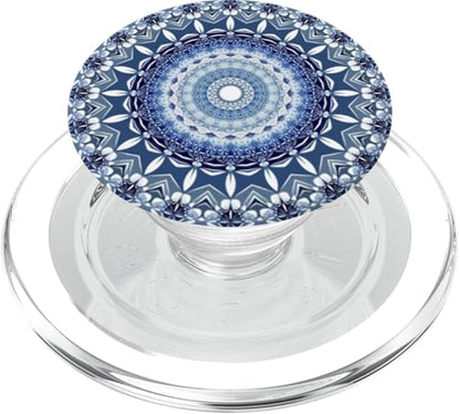 Cell Phone Pop Out Button Holder Mandala Floral Sky Blue PopSockets PopGrip: Swappable Grip for Phones & Tablets PopSockets PopGrip for MagSafe - style: Magnetic PopGrip