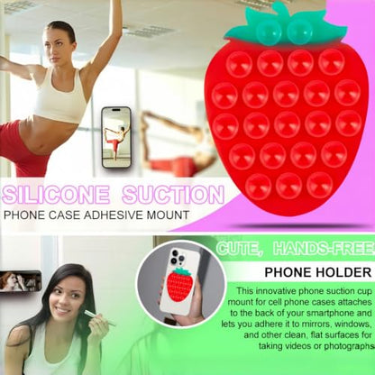 CIEO SuctionPhone Grip, Strong Silicone Suction,Strawberry Sticky Grip,Suitable for Selfies and Videos on Mirrors, Bathrooms and Smooth Surfaces, Compatible with iPhone (Strawberry Red) - color: Strawberry Red