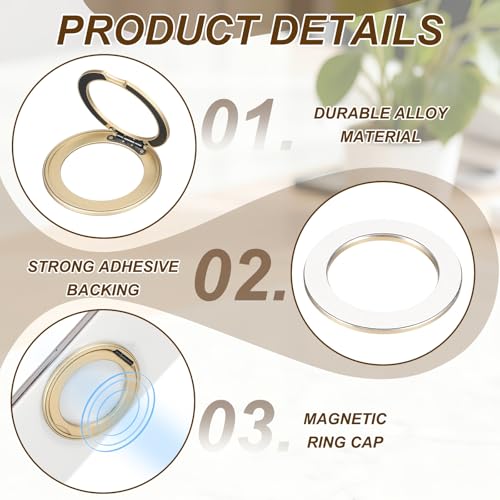 PATIKIL Phone Ring Holder, Metal 360 Rotation Magnetic Phone Grip Holder Stand with Adhesive Backing Smartphone Finger Grip Kickstand for Tablet Case Car Mount Accessory, Light Gold - color: Light Gold