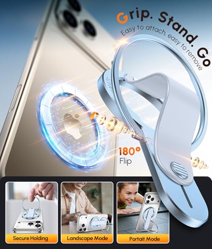 GripMate 2nd Magnetic Phone Ring Holder, Slim MagSafe Finger Loop Grip - color: Blue