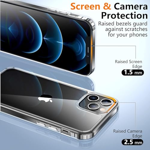 Crystal Clear for iPhone 12/12Pro Case,[Anti- Yellowing][Upgraded Military Shockproof Protection] Slim Thin Protective Bumper Phone Case 6.1 inch – Clear