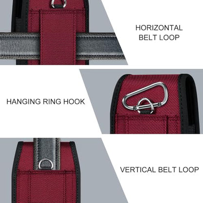 ykooe Cell Phone Pouch Nylon Belt Holster Case Compatible with iPhone 17 16 15 14 13 12 11 & Pro Models, Samsung Galaxy S20 S21 S22 S23 S24 S25, Red–L - color: Red, size: L