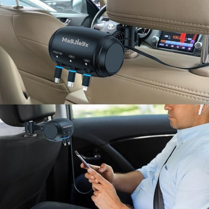MAGJIEYX Multi Retractable Car Charger Station, Headrest 3 in 1 Charging Box Share Ride Dock for Backseat with Fast 38W Charger Adapter for All Phones|iPhone17/16/15/14|Samsung|iPad|Android - color: Gunmetal Gray