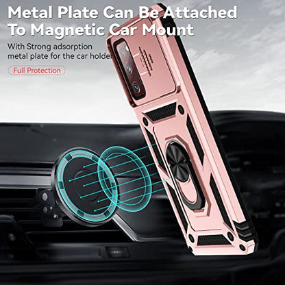 for Samsung Galaxy S20 FE 5G Case with Camera Lens Cover HD Screen Protector, Military-Grade Drop Tested Magnetic Ring Holder Kickstand Protective Phone Case for Samsung Galaxy S20 FE 5G (Rose Gold) - color: Rose Gold with camera cover Military-Grade 2nd