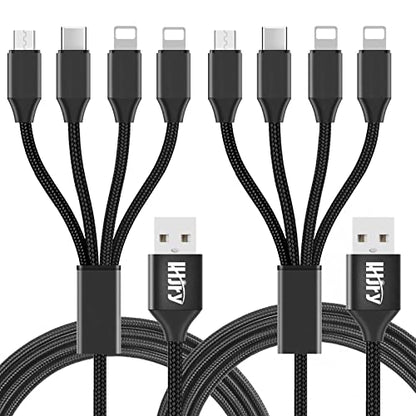 Travel Essentials, 4 in 1 Multi Charging Cable 2Pack 6.6ft Multiple Charger Cord USB A to USB C/Micro USB Connector for Cell Phone/Tablets/Galaxy/Pads and More