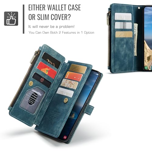 Compatible with Samsung Galaxy S26 Ultra Wallet Case with Card Holder Kickstand Magnetic Zipper Pocket Lanyard Strap Wristlet,Leather Flip Case Wallet for Galaxy S26 Ultra 6.9 Inch (Blue) - color: Blue, size: S26 Ultra 6.9 Inch