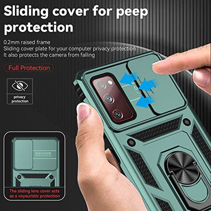 M MAIKEZI Cellular Phone Case for Samsung Galaxy S20 FE 5G, Military-Grade Drop Tested, HD Screen Protector, Magnetic Ring Holder Kickstand, Dark Green - color: Dark Green with camera cover Military-Grade