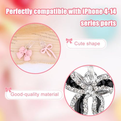 Penitue 4pcs Phone Dust Plug Charms, Creative Charging Port Dust Plug Cover - style: Bow Style