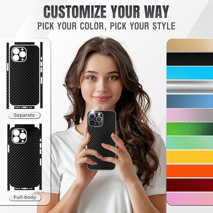 2Pcs Skin Wrap Compatible for iPhone 15 Pro – Slim Decal Vinyl Protective Film for Sides & Back – Sleek Fit, Premium Look – Compatible with All iPhone 15 Pro Cases - Carbon - color: Carbon