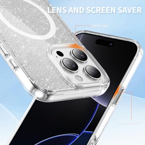 LEMAXELERS Clear Sparkly Magnetic Case for iPhone 16 Pro -Clear SF | Glitter Anti-Yellowing Slim TPU Bumper Compatible with Magsafe Shockproof Protective Transparent Cover - color: Clear, size: iPhone 16 Pro